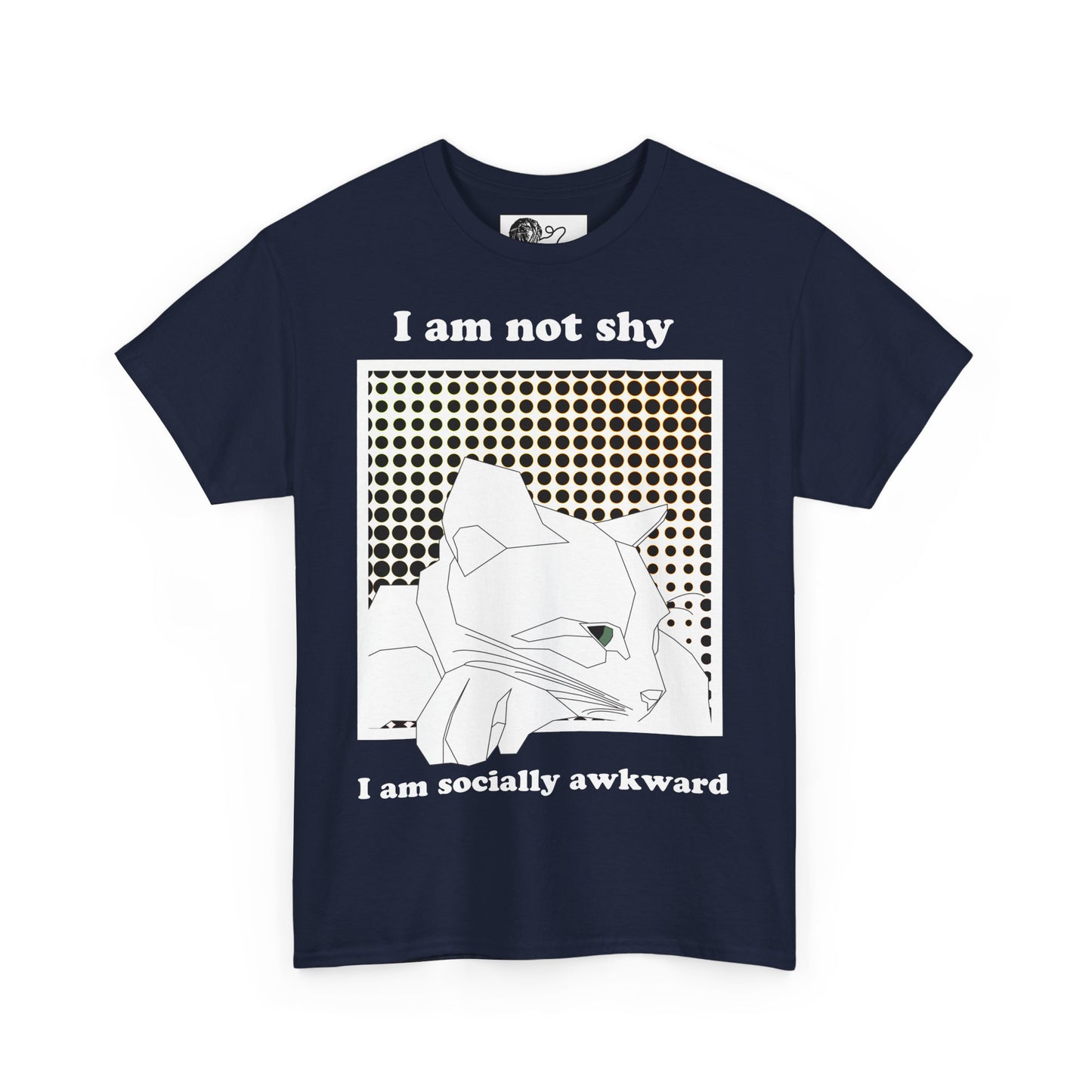 Socially Awkward Cat T-Shirt - Funny Cat Graphic Tee, I Am Not Shy Statement Shirt, Pop Art Cat