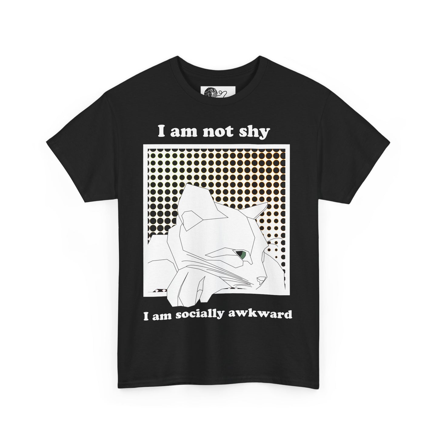 Socially Awkward Cat T-Shirt - Funny Cat Graphic Tee, I Am Not Shy Statement Shirt, Pop Art Cat