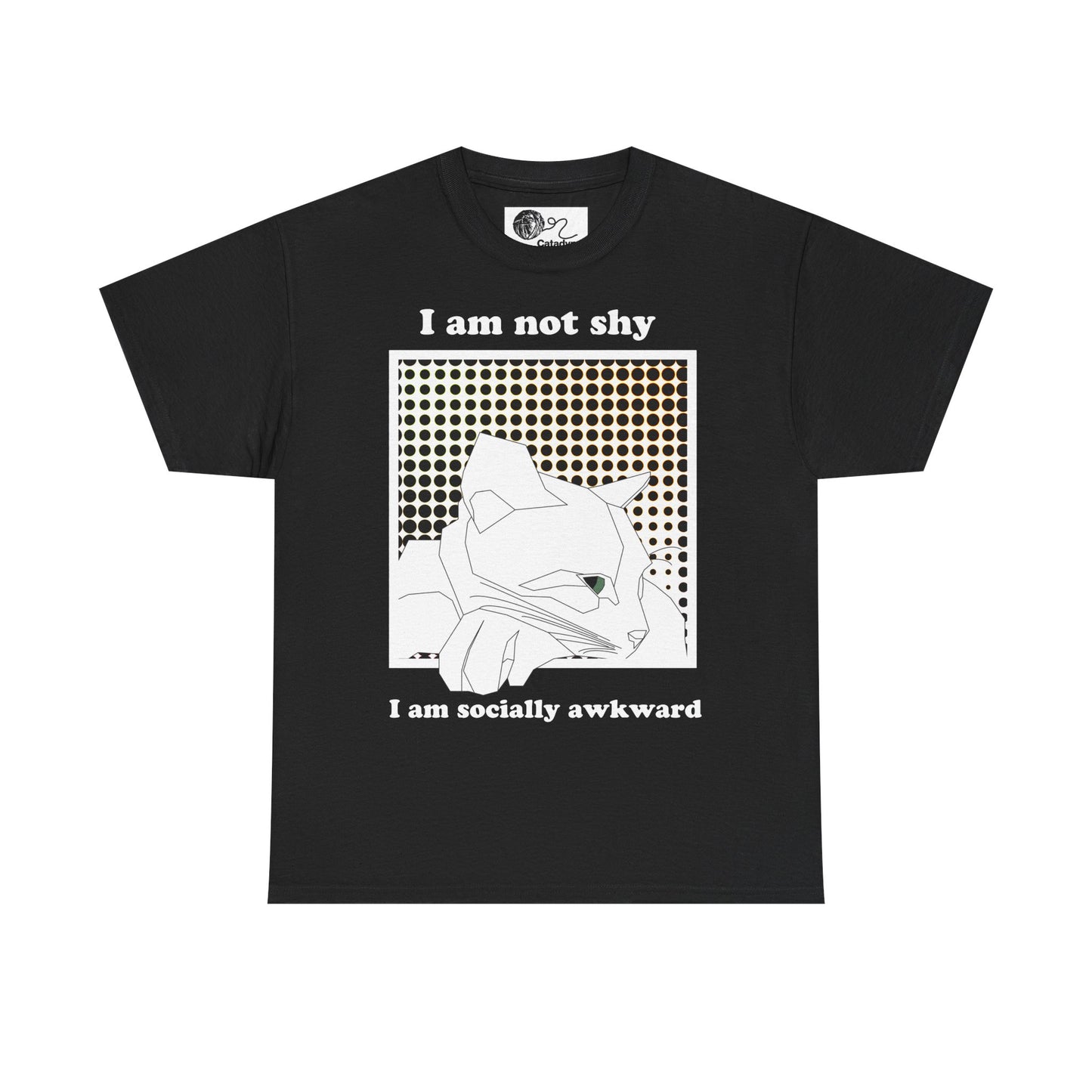 Socially Awkward Cat T-Shirt - Funny Cat Graphic Tee, I Am Not Shy Statement Shirt, Pop Art Cat