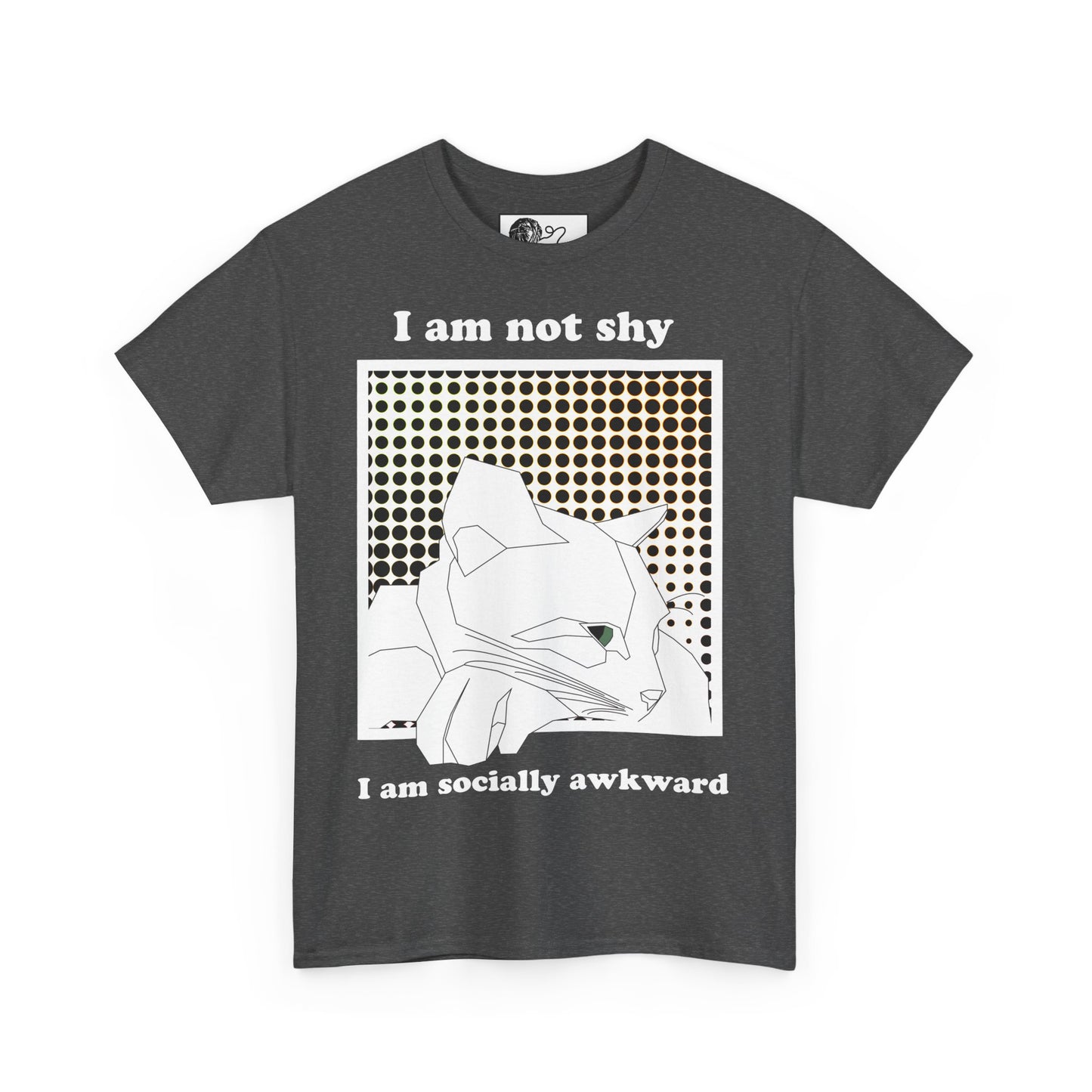 Socially Awkward Cat T-Shirt - Funny Cat Graphic Tee, I Am Not Shy Statement Shirt, Pop Art Cat