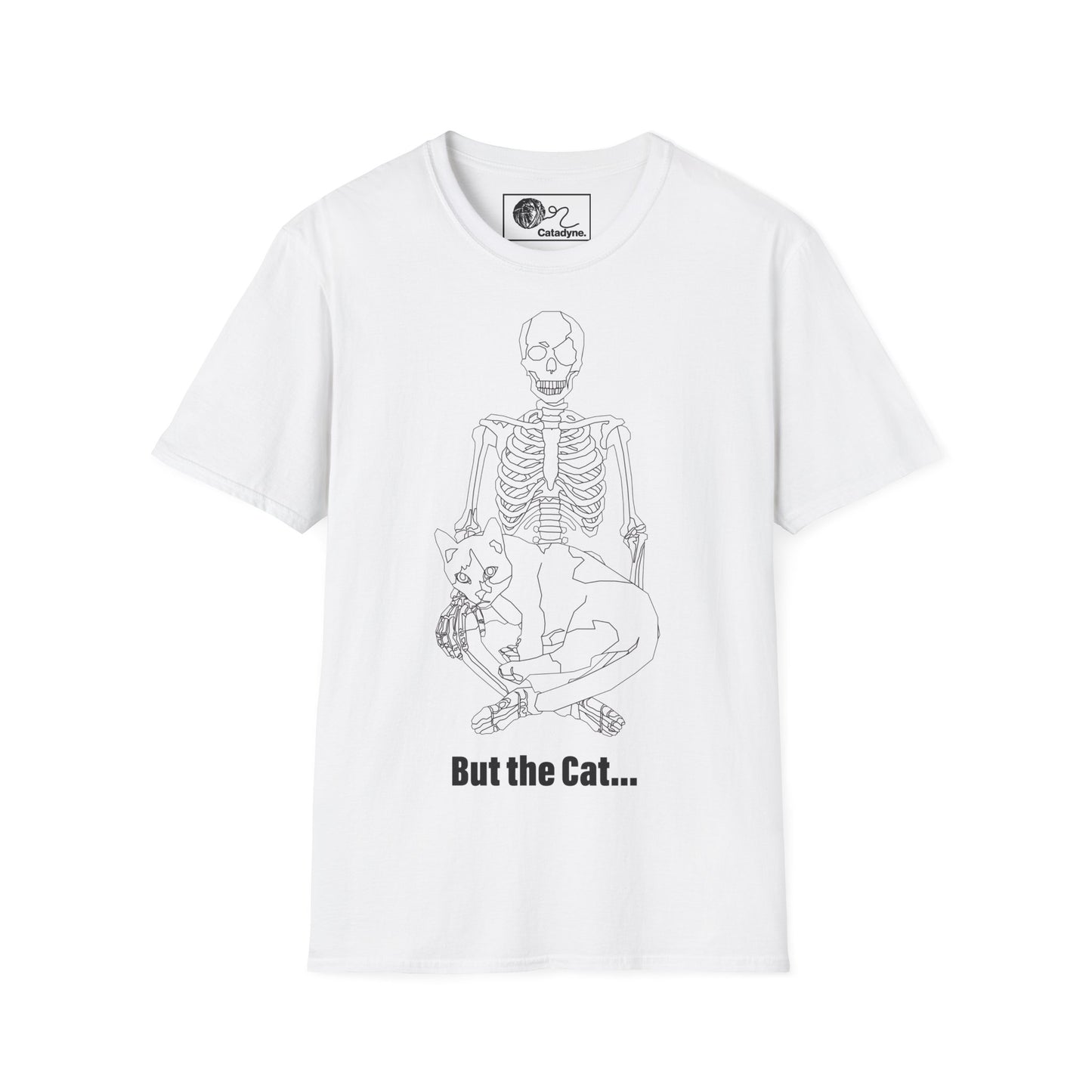 Dark Humor Cat T-Shirt - Skeleton and Cat Graphic Tee - Funny Goth Cat Lover Gift