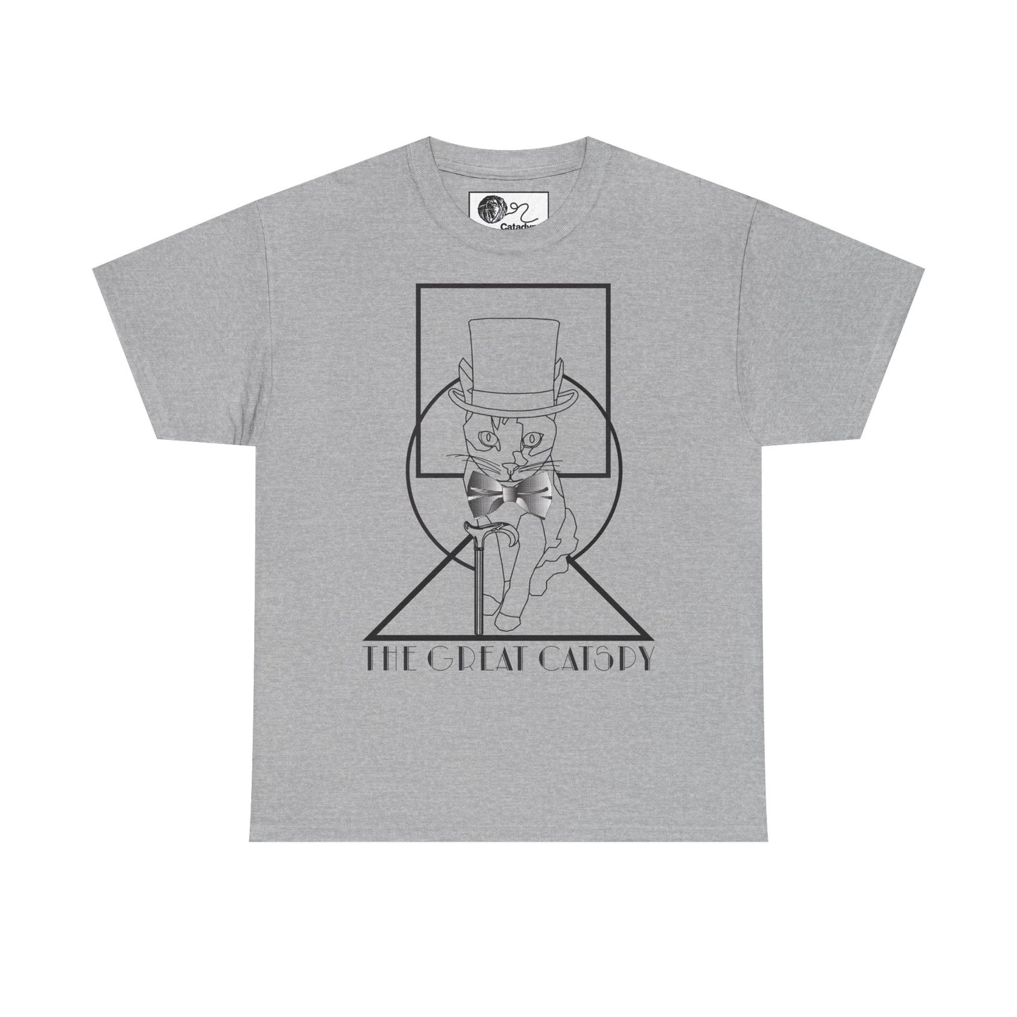 The Great Catspy - Unisex Heavy Cotton Tee, Roaring 20s Cat T-Shirt, Art Deco Style, Cat Lover Gift, Vintage Design Shirt, Top Hat Bow Tie