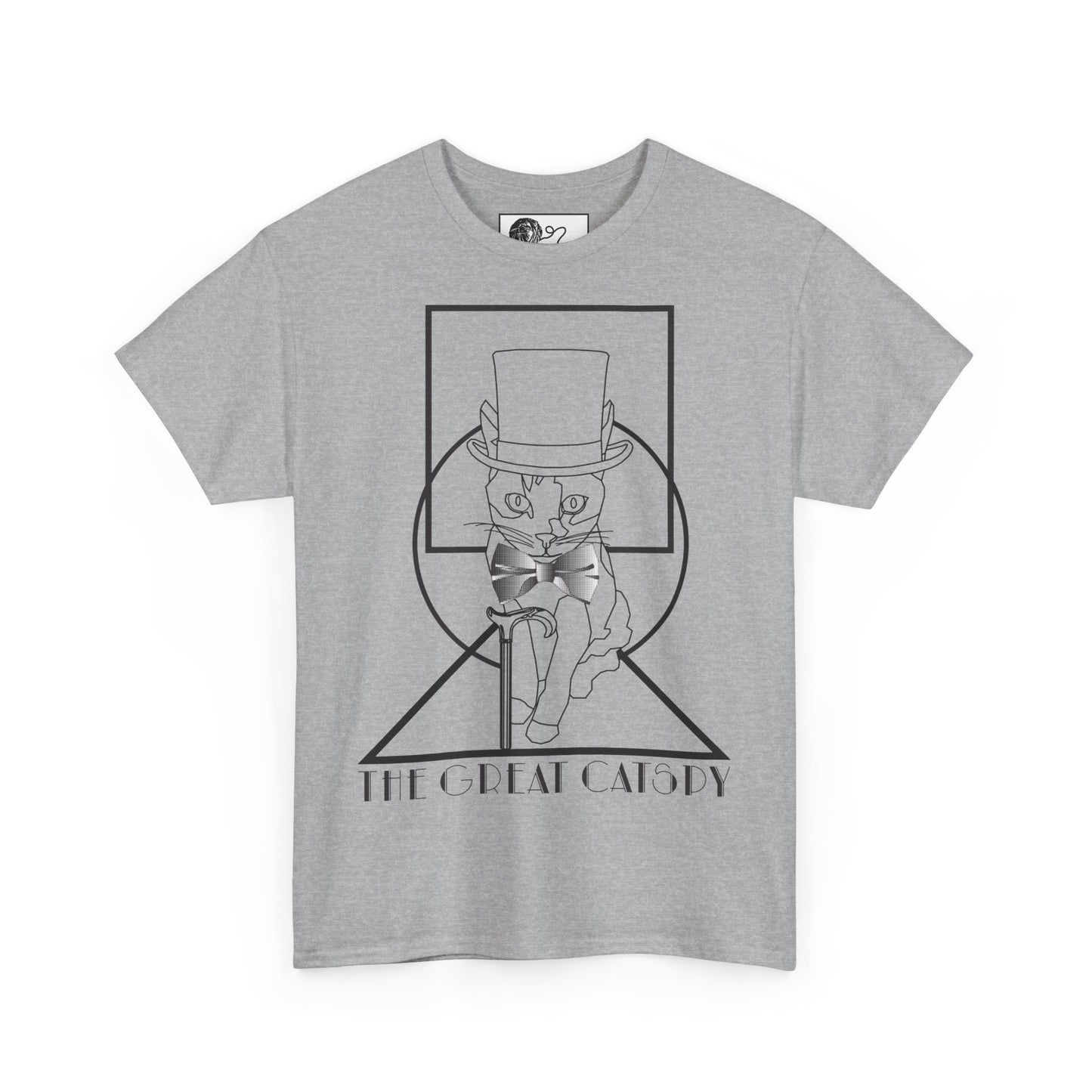 The Great Catspy - Unisex Heavy Cotton Tee, Roaring 20s Cat T-Shirt, Art Deco Style, Cat Lover Gift, Vintage Design Shirt, Top Hat Bow Tie