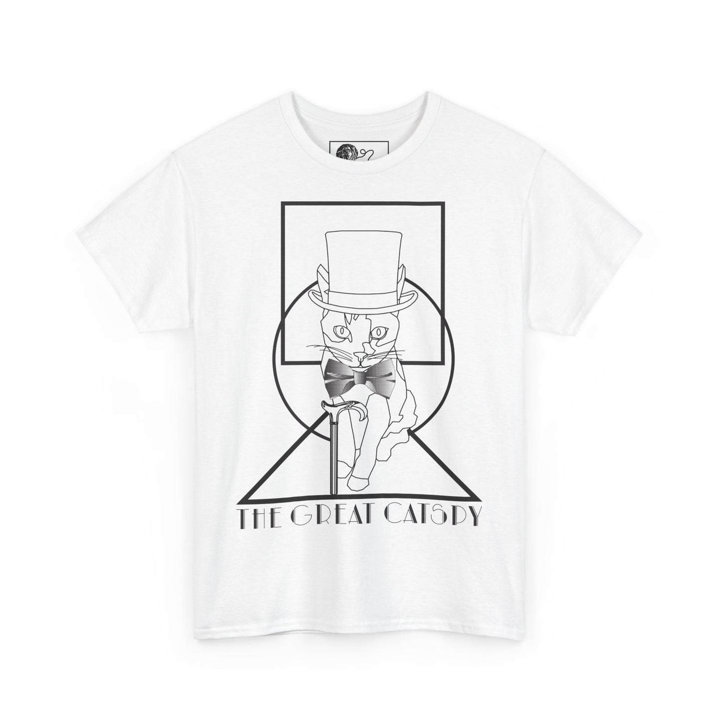 The Great Catspy - Unisex Heavy Cotton Tee, Roaring 20s Cat T-Shirt, Art Deco Style, Cat Lover Gift, Vintage Design Shirt, Top Hat Bow Tie
