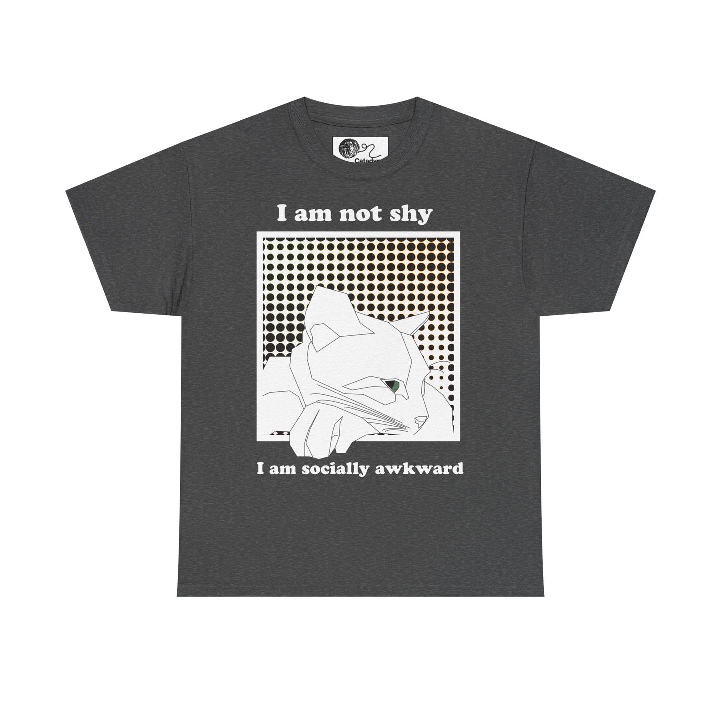 Socially Awkward Cat T-Shirt - Funny Cat Graphic Tee, I Am Not Shy Statement Shirt, Pop Art Cat