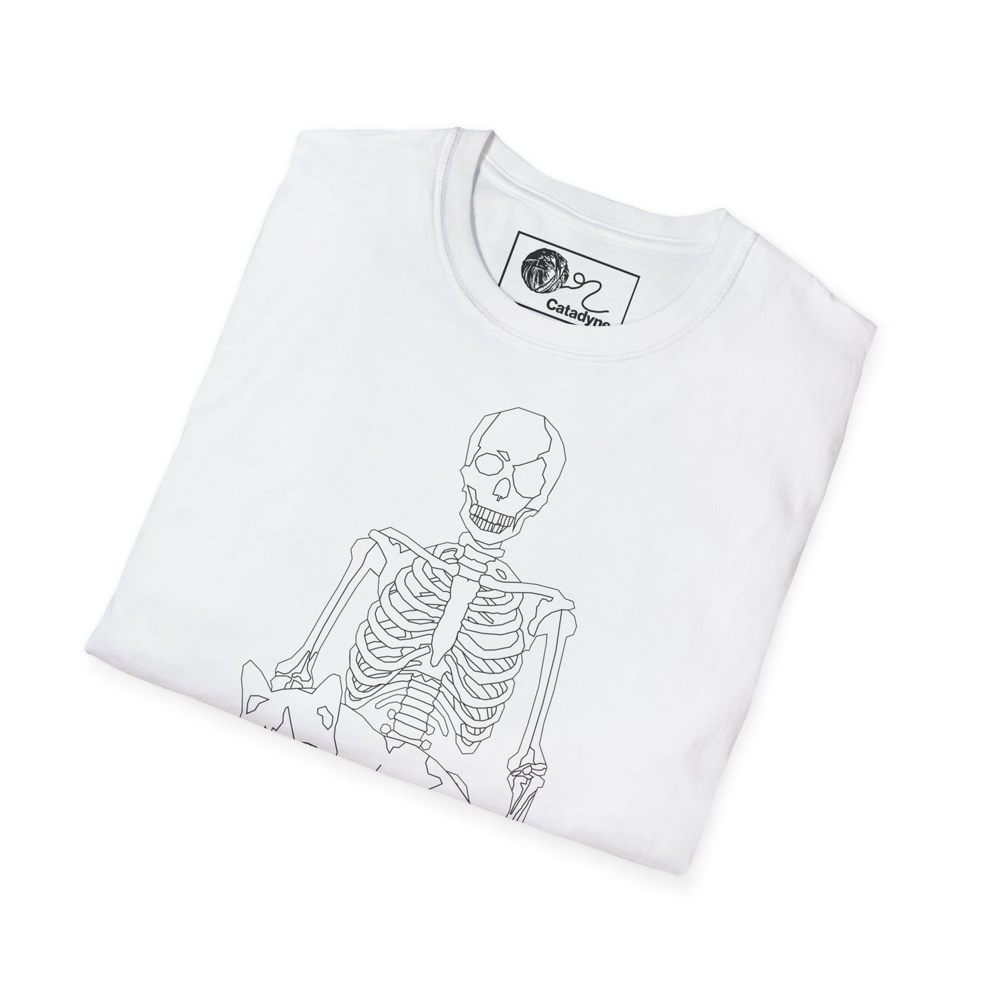 Dark Humor Cat T-Shirt - Skeleton and Cat Graphic Tee - Funny Goth Cat Lover Gift