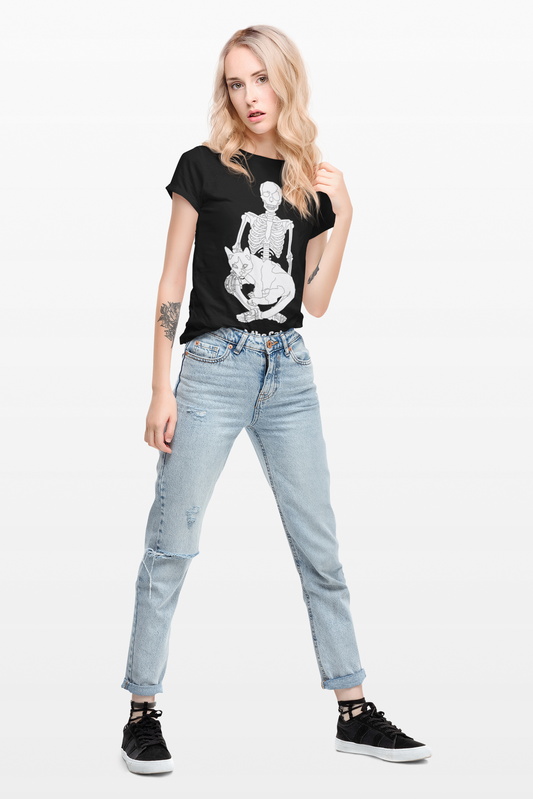 Funny Cat Skeleton Unisex T-Shirt, Halloween Tee, Cat Lover Gift, Pet Memorial Shirt, Quirky Graphic Tee