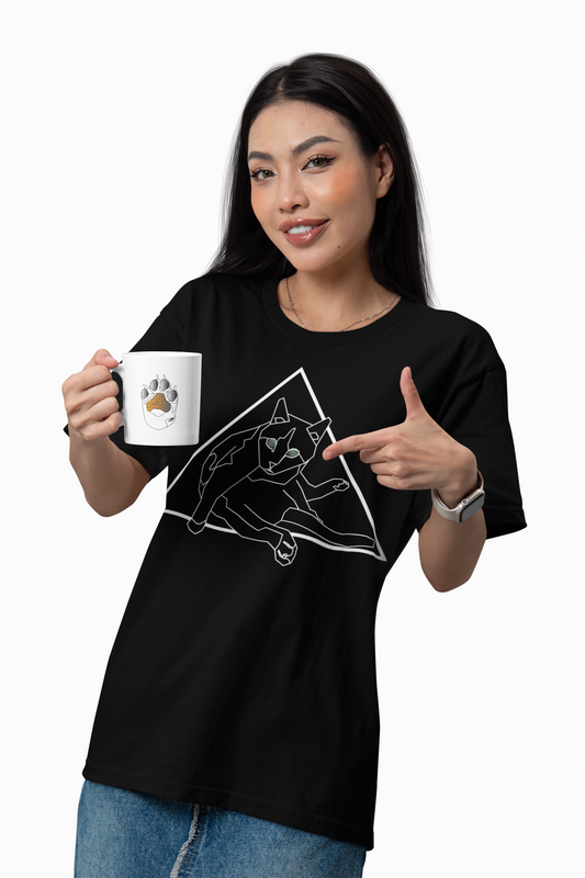Geometric Cat T-Shirt - Minimalist Triangle Cat Design Tee - Graphic Shirt for Cat Lovers