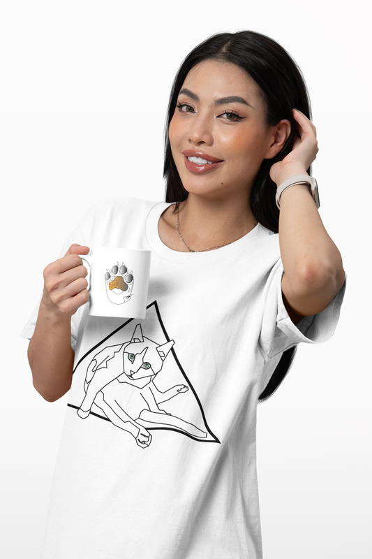 Geometric Cat T-Shirt - Minimalist Line Art Cat Tee, Cool Triangle Cat Design, Cat Lover Gift