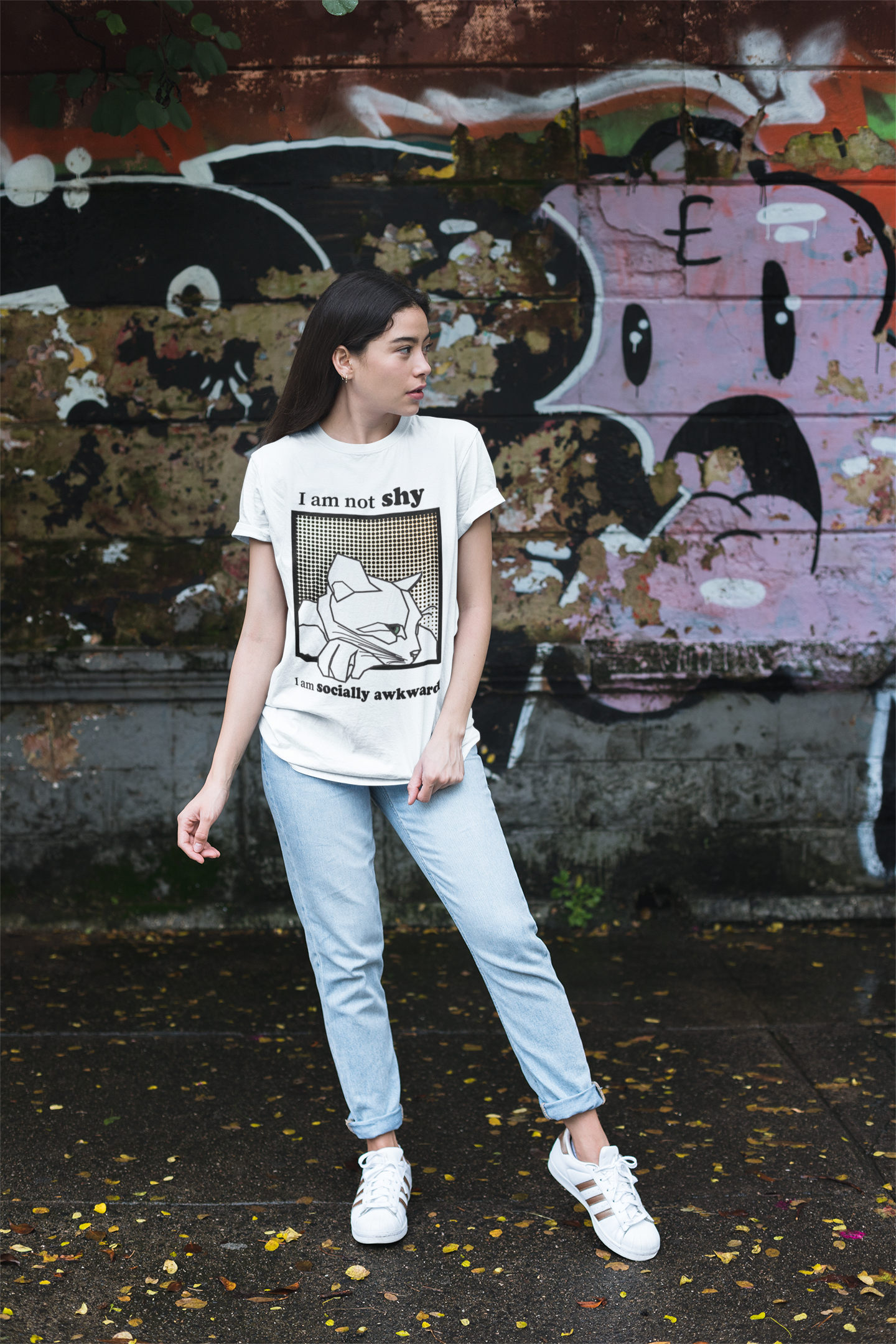 Socially Awkward Cat Tee, Funny T-Shirt, Cute Cat Apparel, Gifts for Introverts, Unisex Graphic Top, Quirky Humor Shirt