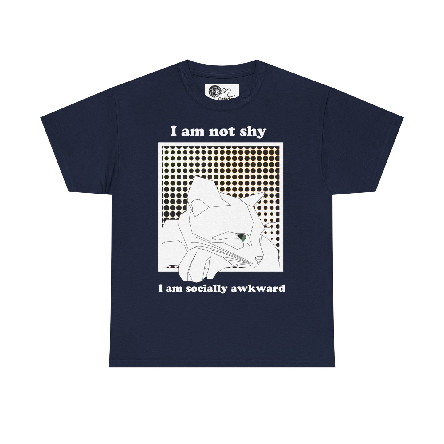 Socially Awkward Cat T-Shirt - Funny Cat Graphic Tee, I Am Not Shy Statement Shirt, Pop Art Cat