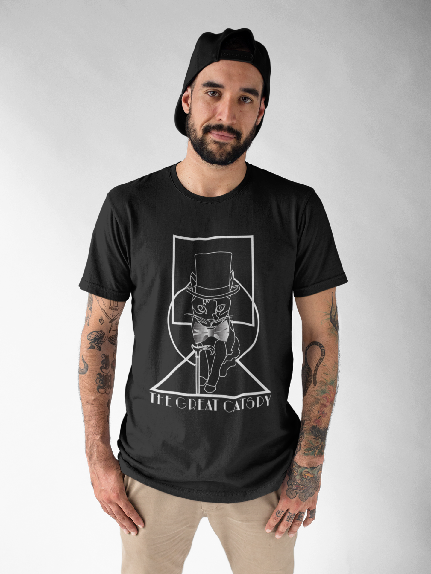 The Great Catspy Cat T-Shirt, 1920s Art Deco Style Tee, Vintage Cat Lover Gift, Gatsby Cat Shirt, Top Hat Bow Tie, Unisex Cotton Tee