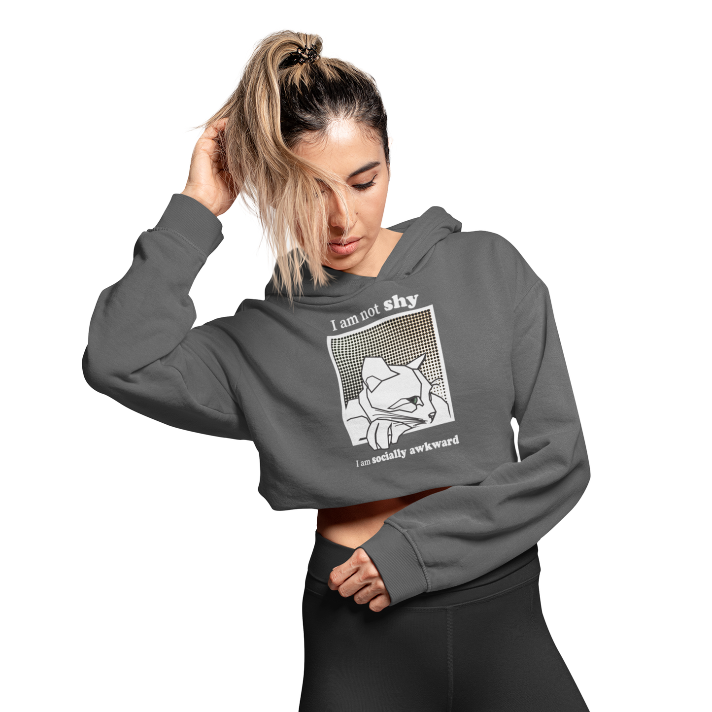 "I'm not shy I'm socially awkward" Crop Hoodie