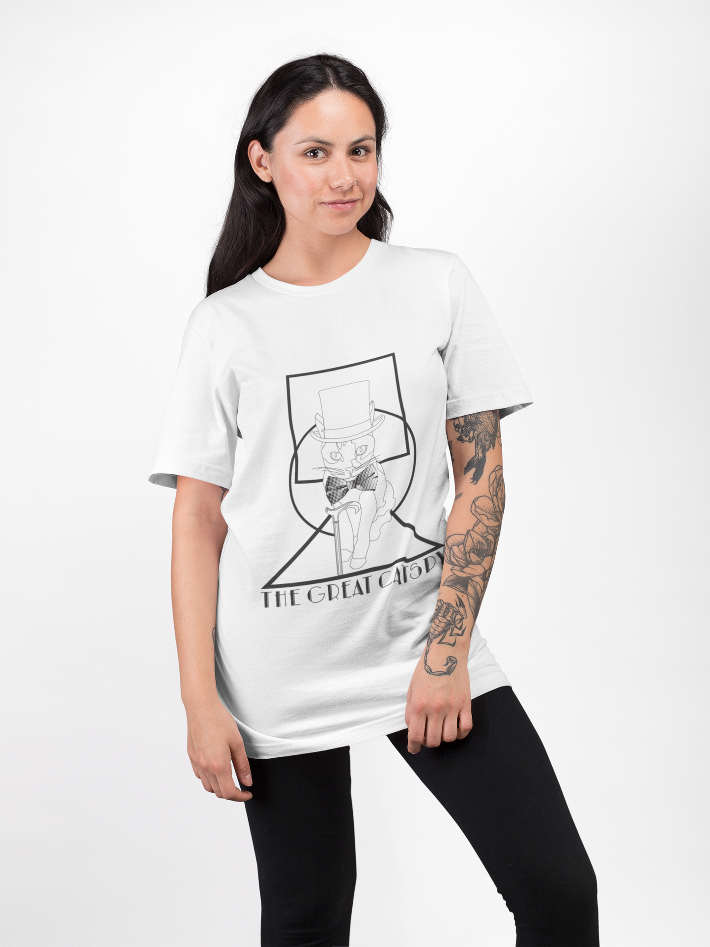 The Great Catspy - Unisex Heavy Cotton Tee, Roaring 20s Cat T-Shirt, Art Deco Style, Cat Lover Gift, Vintage Design Shirt, Top Hat Bow Tie